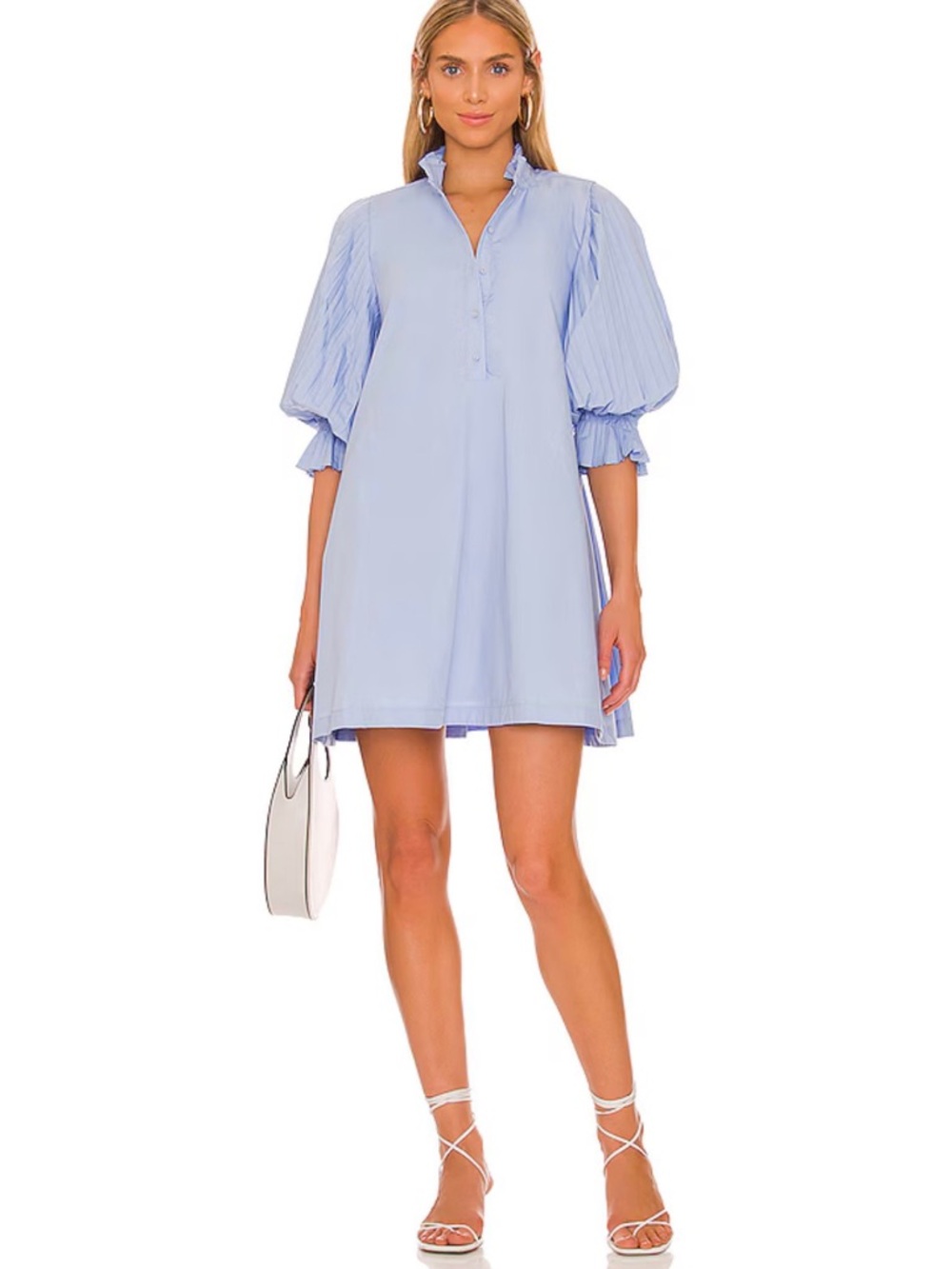 Pale Blue Puff-Sleeve Mini Dress